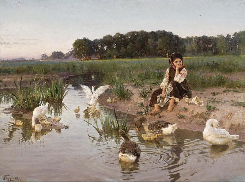 Nikolas Kornilievich Bodarevsky Ukrainian Girl Tending Geese oil painting image